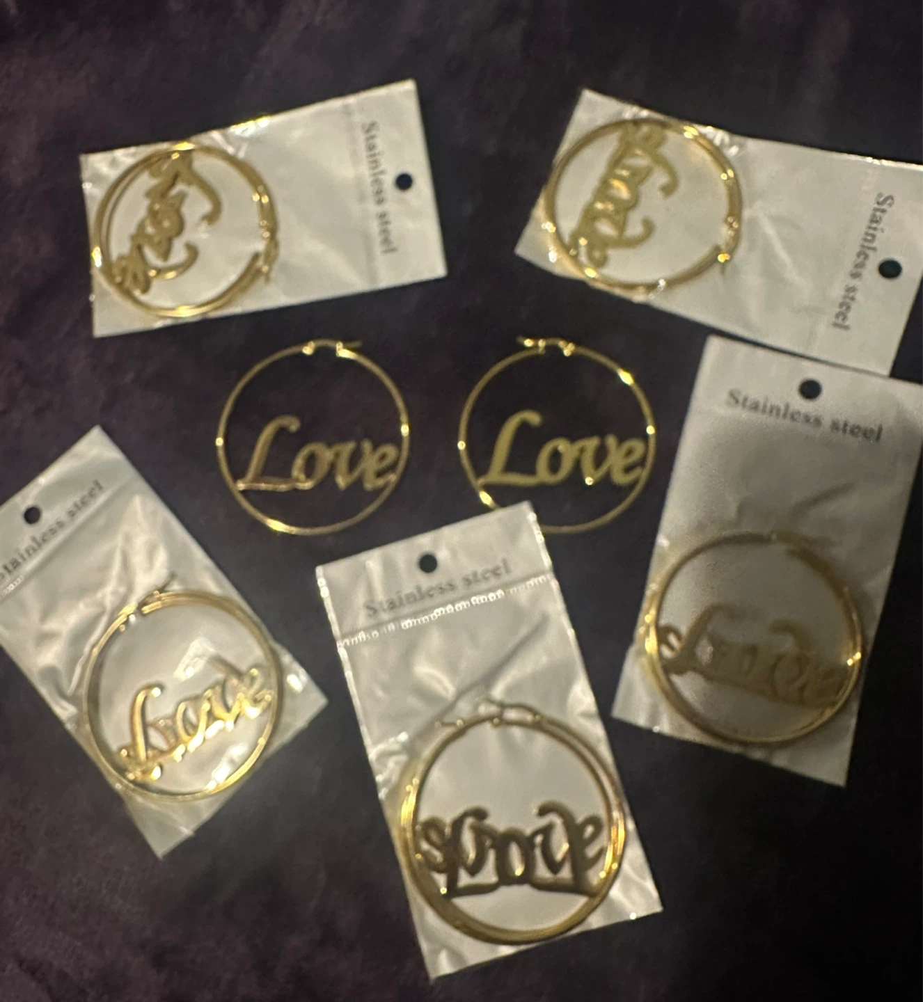 Gold Tone "Love" Hoop Earrings - photo 2