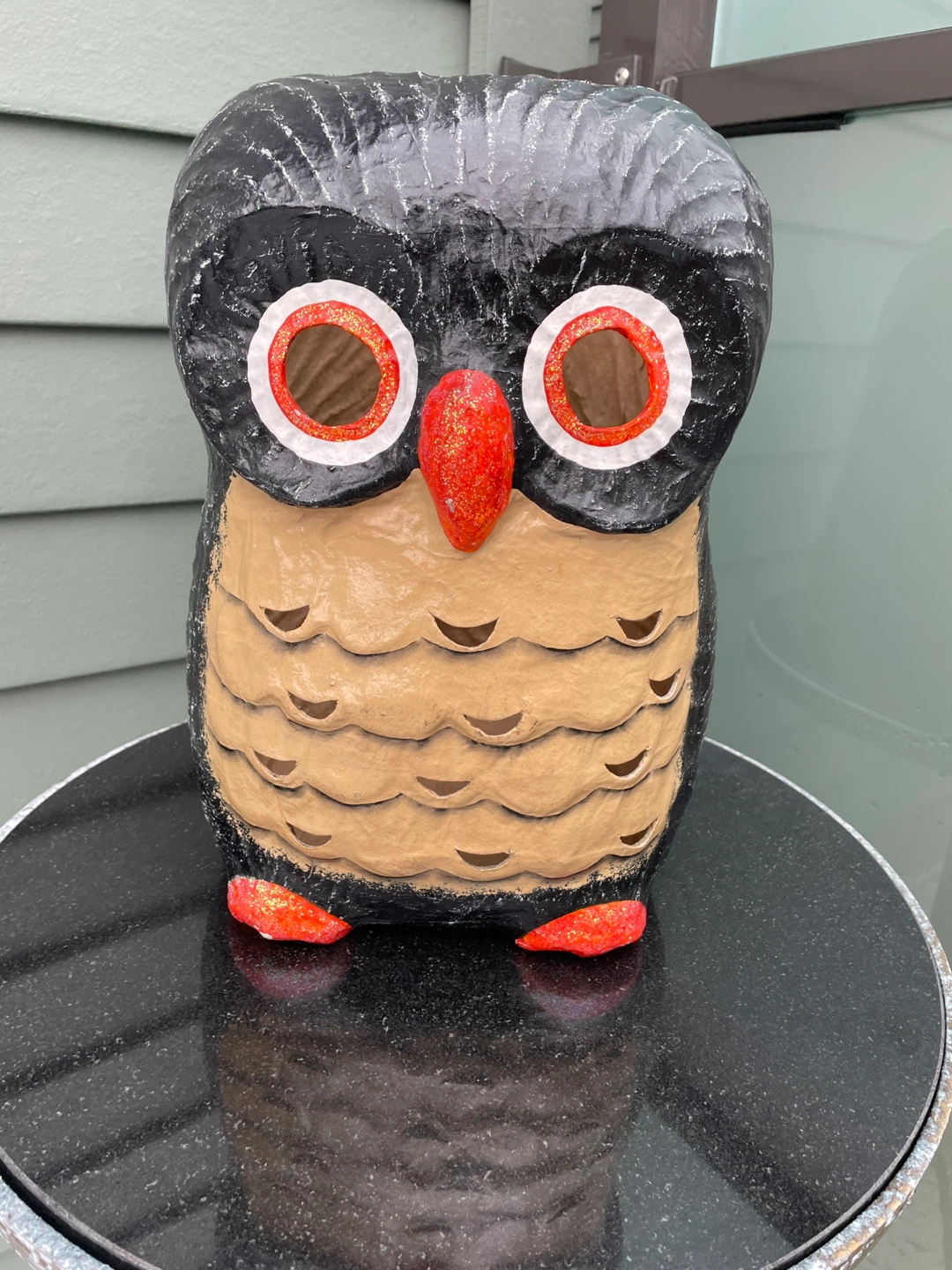 Owl folk art papier-mâché handmade rustic decor - photo 2