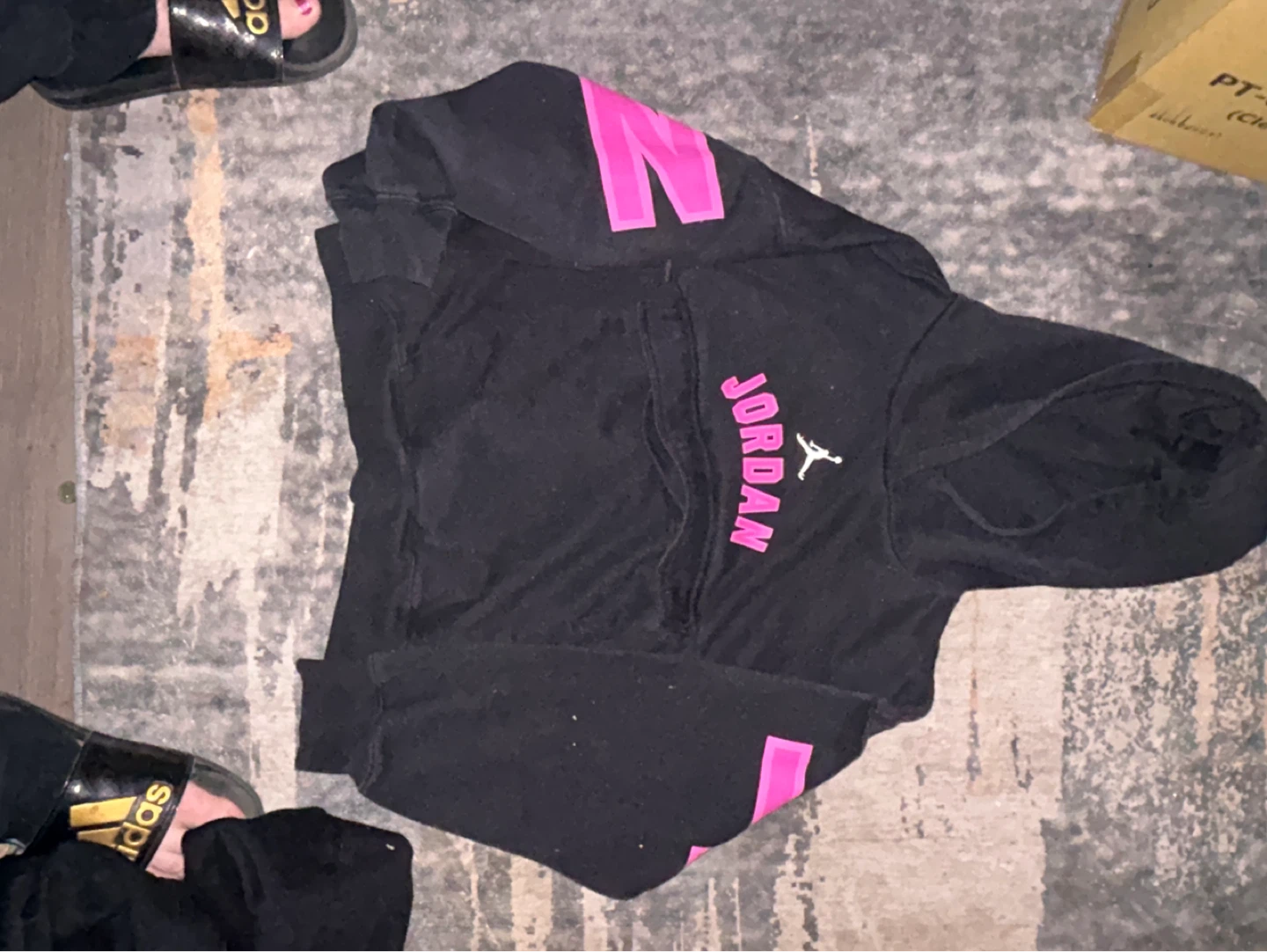 Jordan Black Hoodie with Pink Lettering
