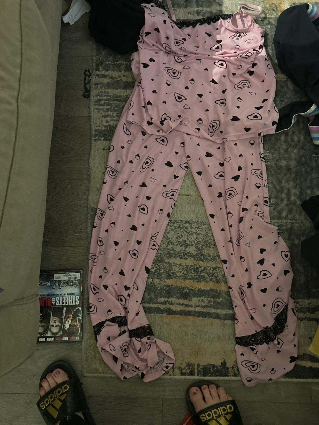 Pink Pajama Set with Black Heart and Avocado Print - photo 2