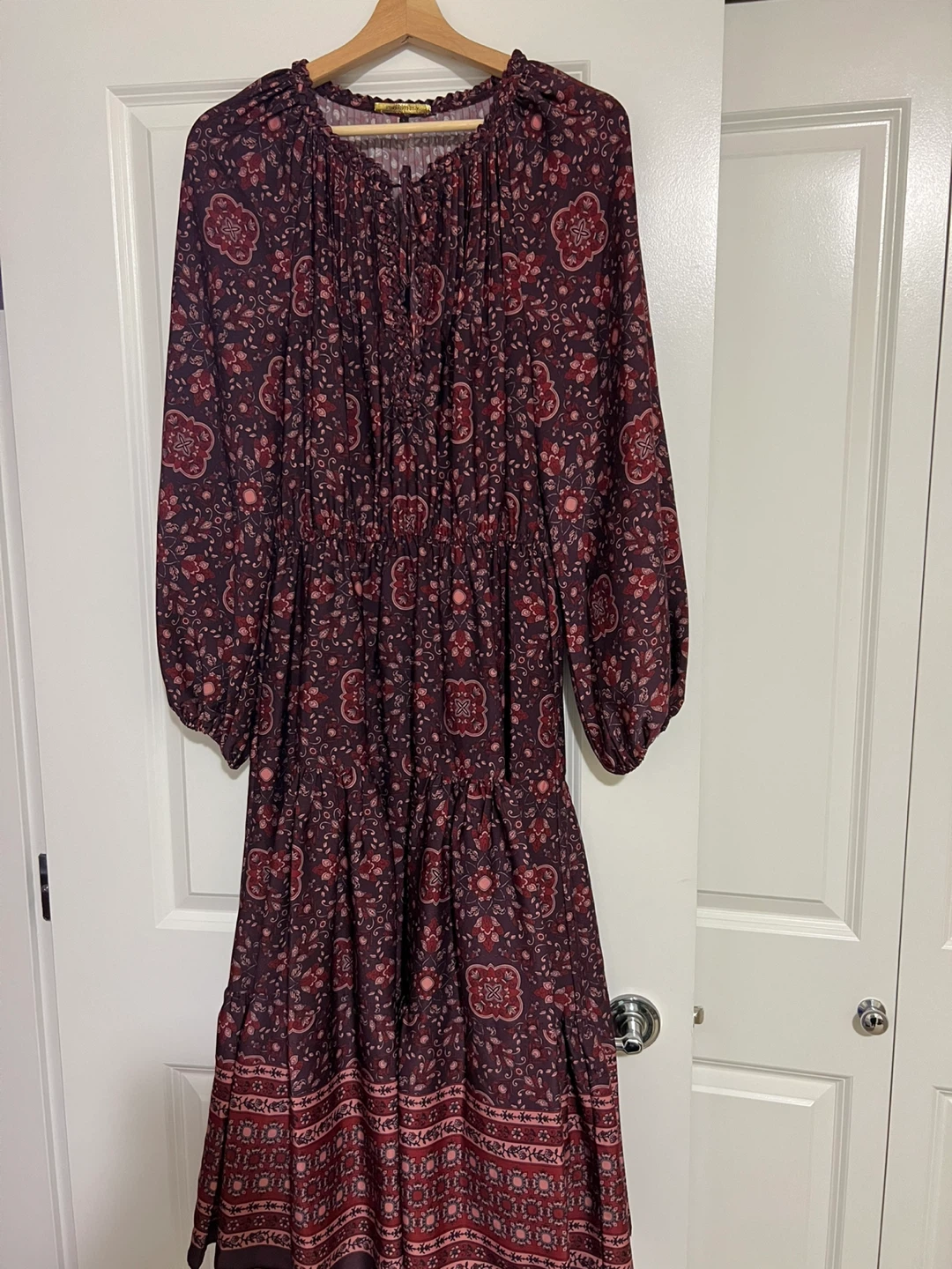 Kobi Halperin Burgundy Floral Print Tiered Maxi Dress