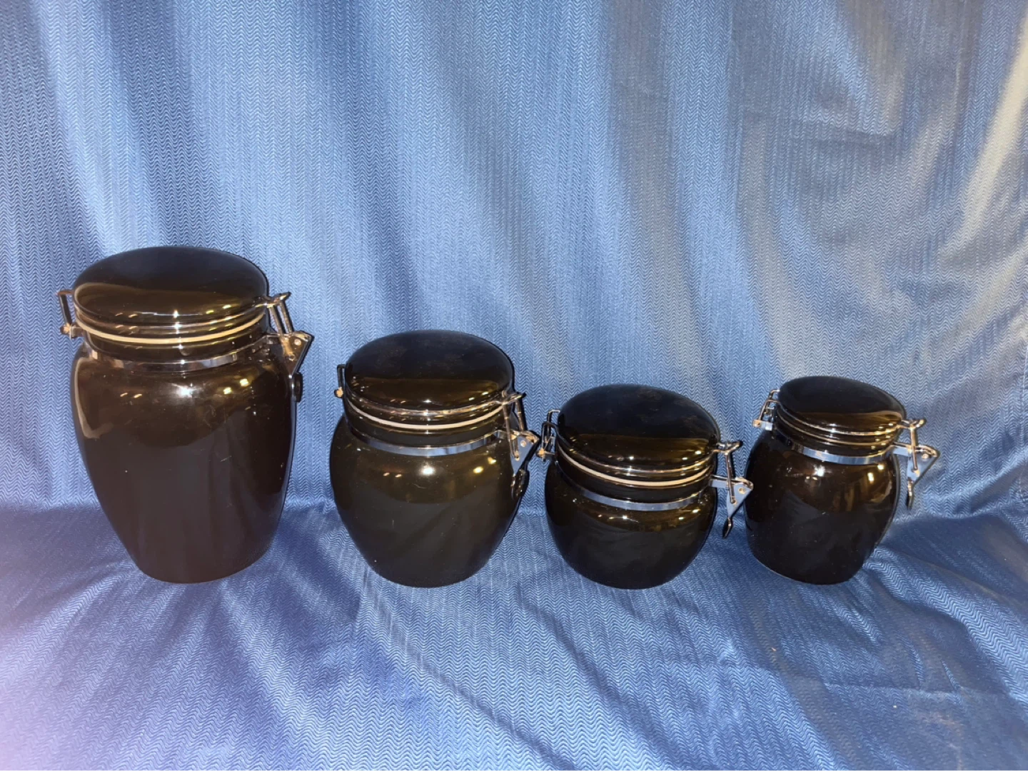 Set of 4 Black Ceramic Canister Jars