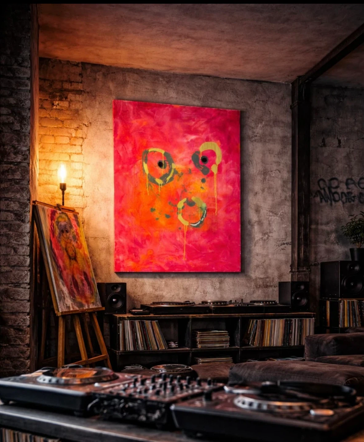 Neon abstract face painting graffiti style canvas