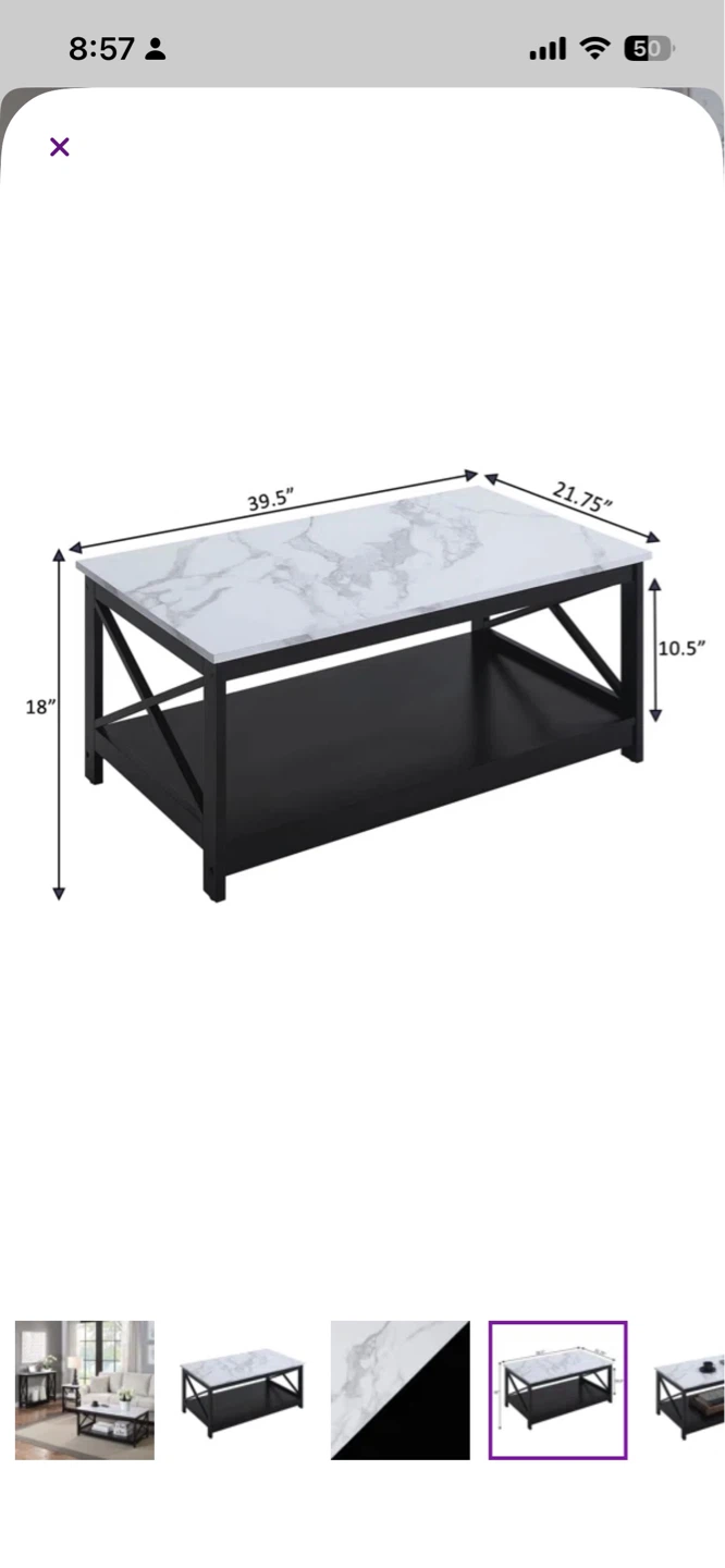 Coffee Table with Marble Top and Black Frame