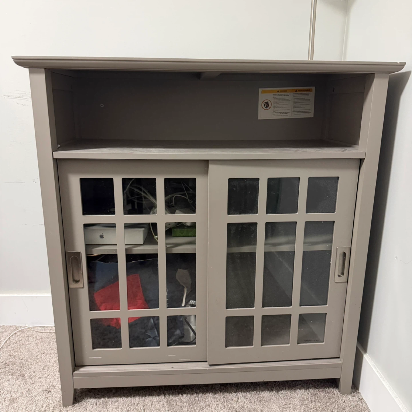 Grey Cabinet with Sliding Glass Doors