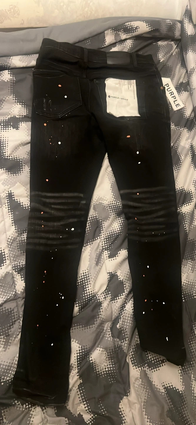 Purple Brand Black Distressed Paint Splatter Jeans