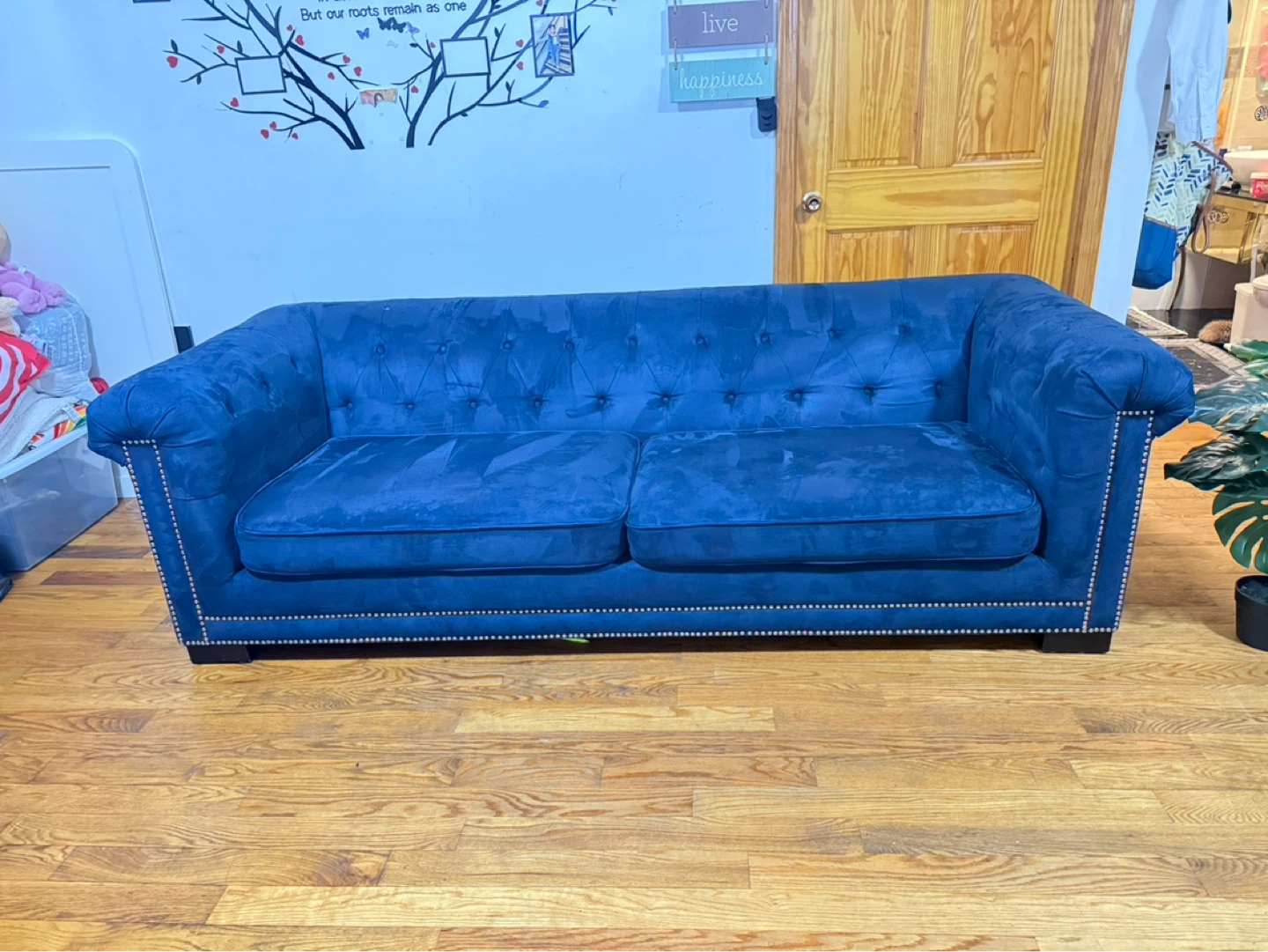 Tufted Blue Velvet Sofa