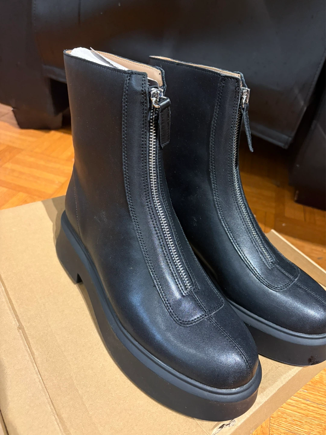 Black Leather Front Zip Boots