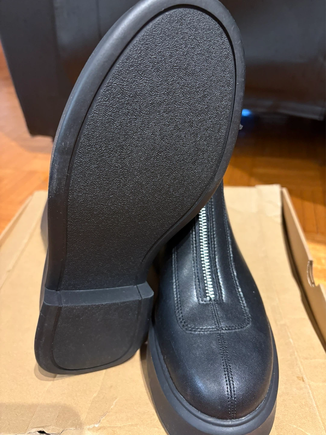 Black Leather Front Zip Boots - photo 2