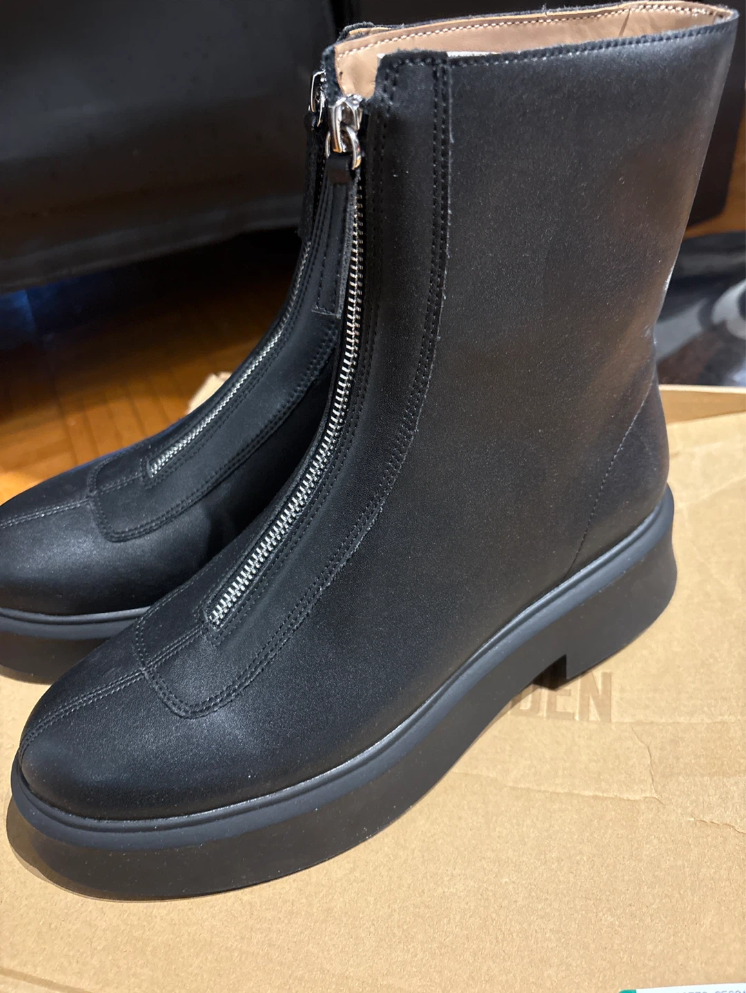 Black Leather Front Zip Boots - photo 3
