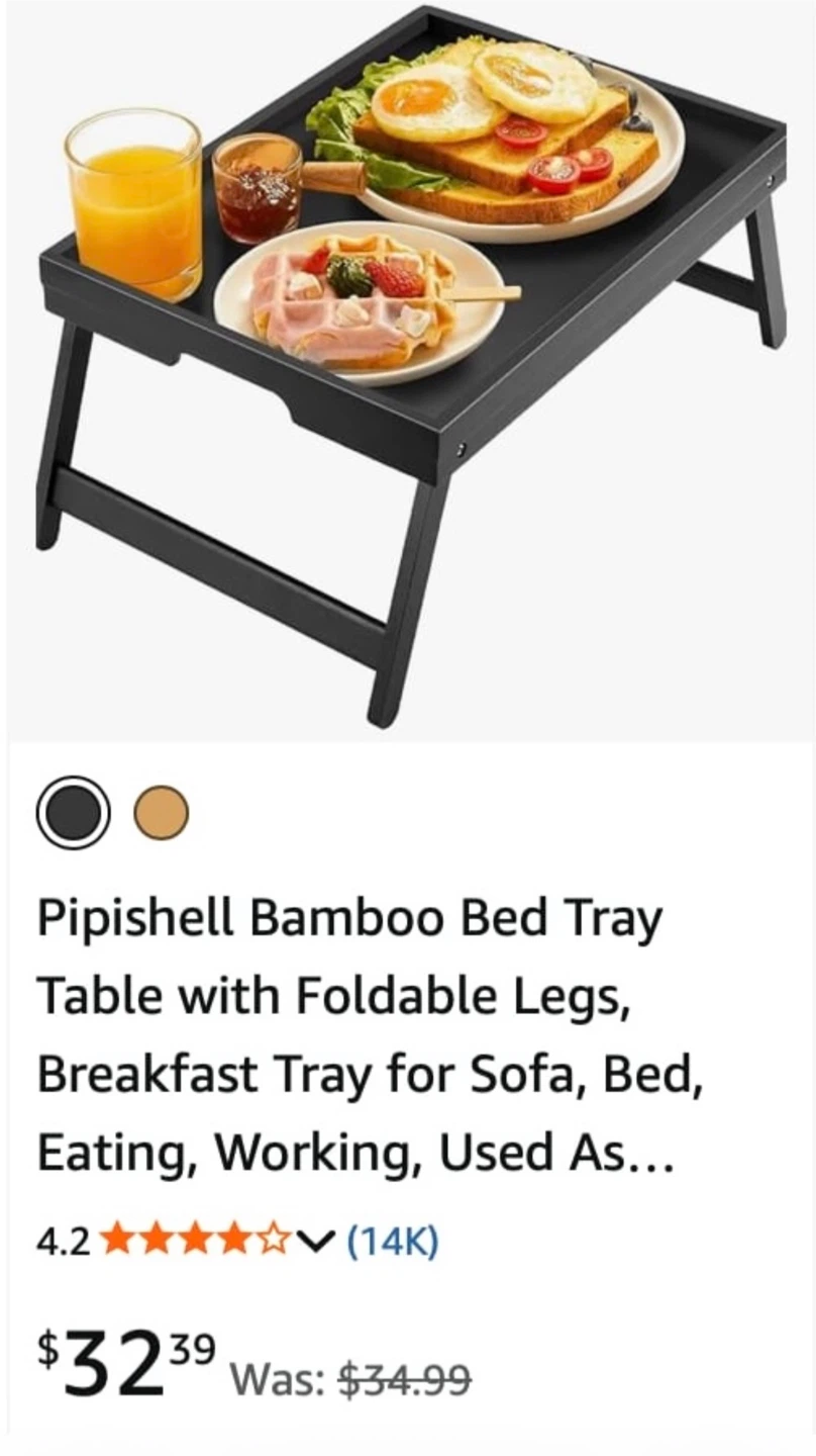 🌱 Black Bed Tray Table with Foldable Legs - photo 3