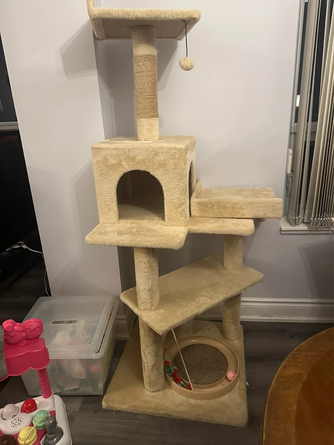 Tan Cat Tree Condo with Scratching Post