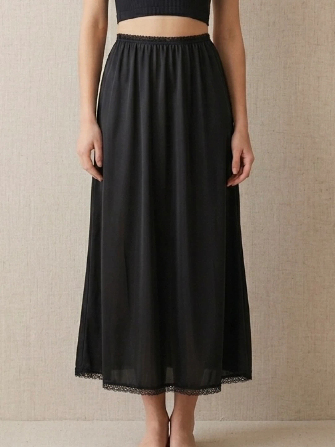 Van Raalte Vintage Black Maxi Slip Skirt Lace Trim Size S Petite
