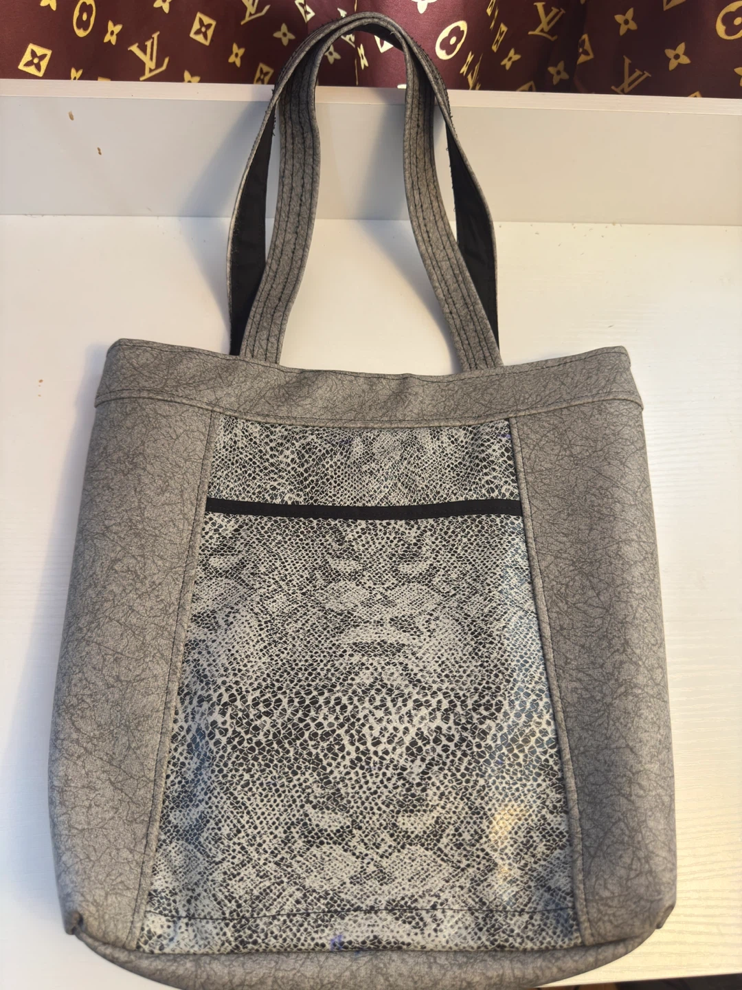 Grey Snake Print Tote Bag