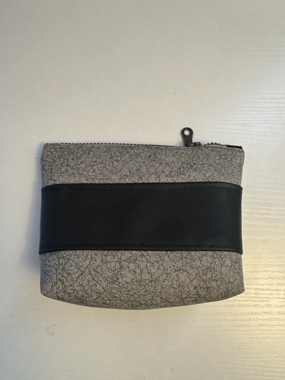 Grey Textured Cosmetic Pouch with Black Band