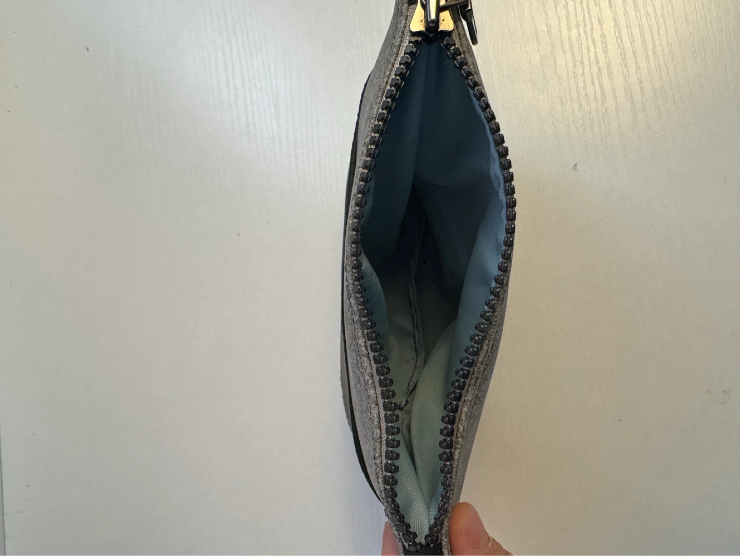 Grey Textured Cosmetic Pouch with Black Band - photo 3