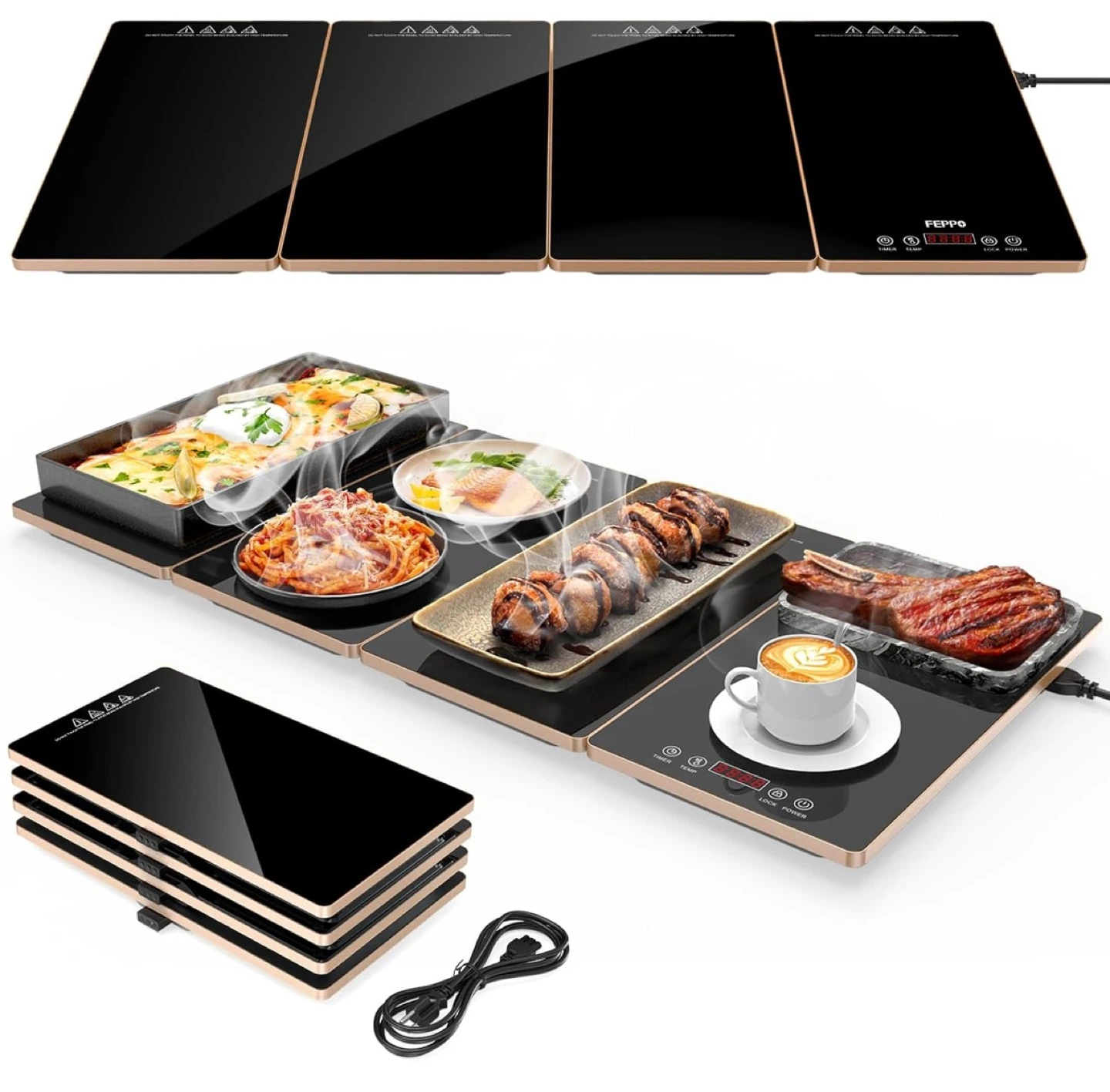 FEPPO Electric 4in1 Food Warming Tray w/ 10 Temps & Timer