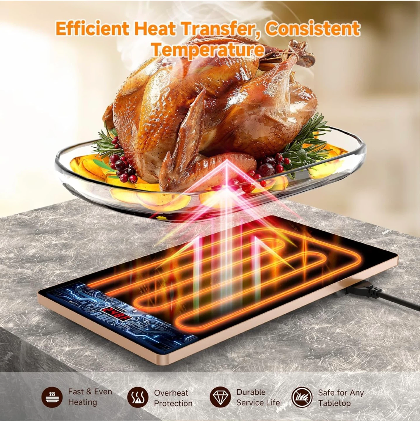 FEPPO Electric 4in1 Food Warming Tray w/ 10 Temps & Timer - photo 5