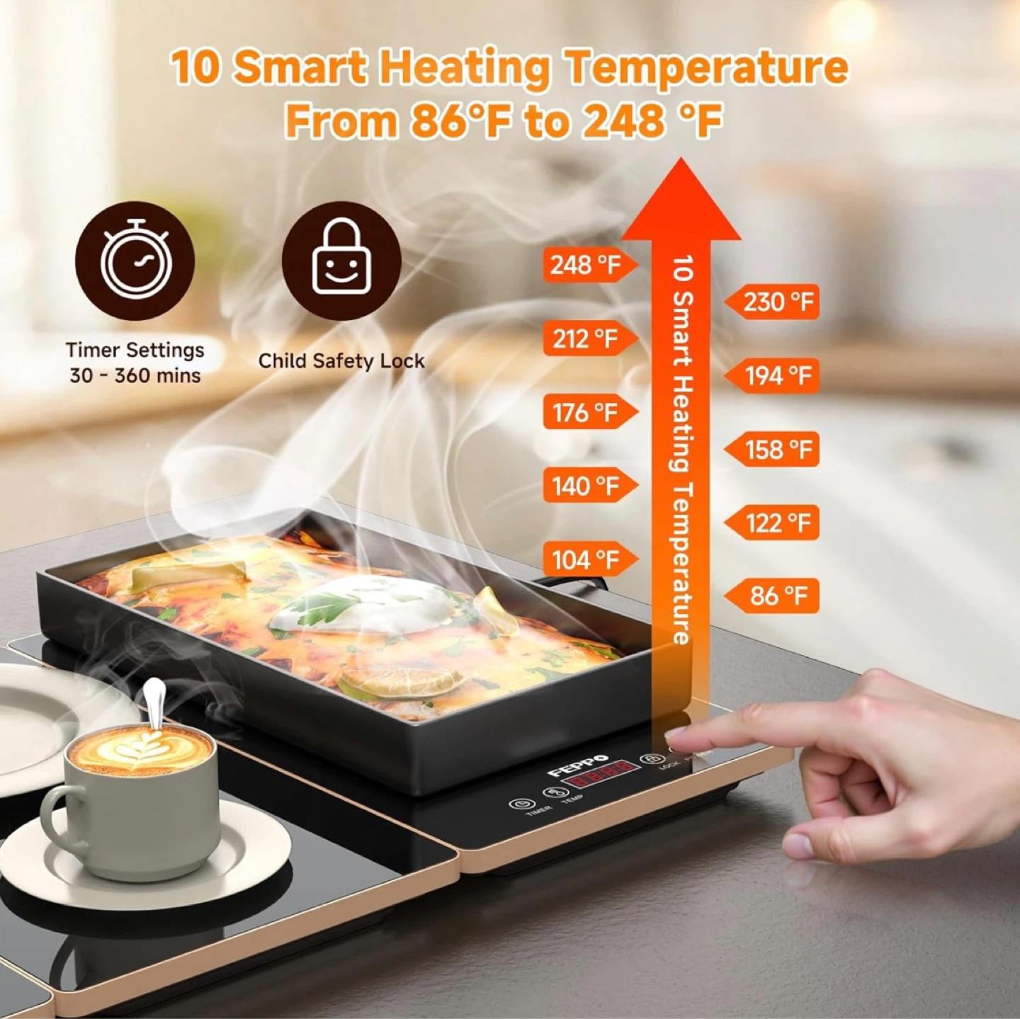 FEPPO Electric 4in1 Food Warming Tray w/ 10 Temps & Timer - photo 4
