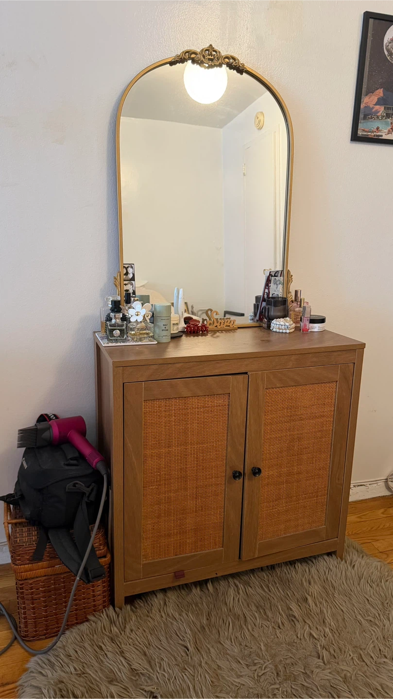 Wooden Cabinet with Rattan Doors