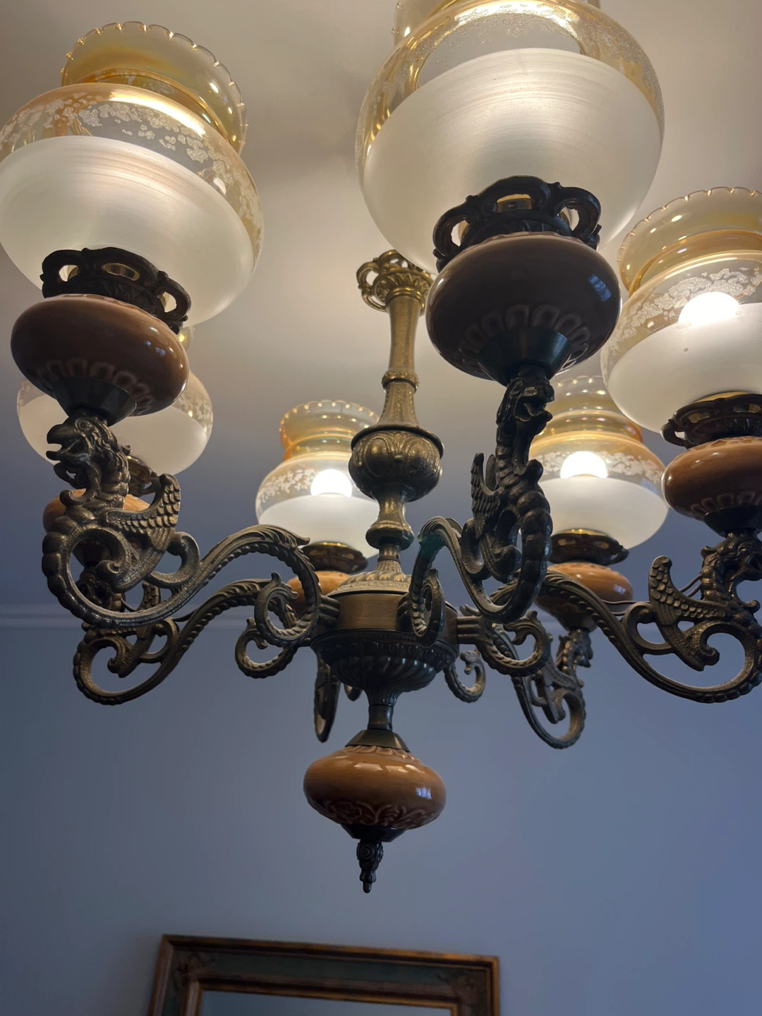 Vintage Yugoslavia Chandelier with Glass Shades - photo 3