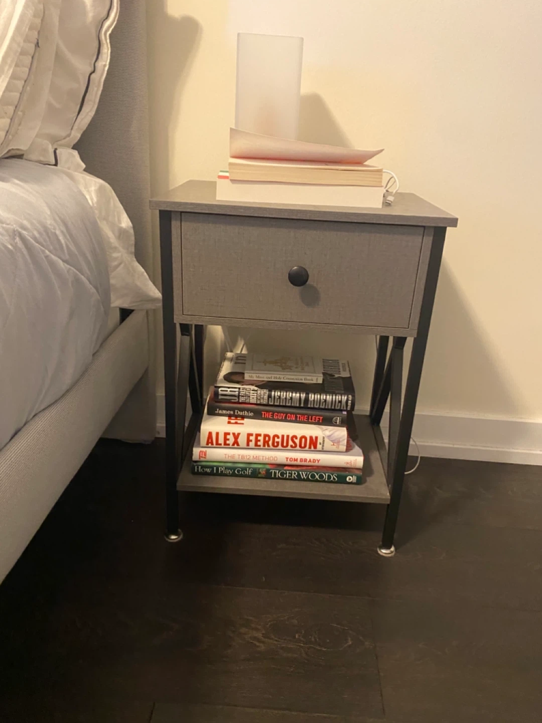 Two (x2) Grey Nightstand with Drawer and Shelf set - photo 2