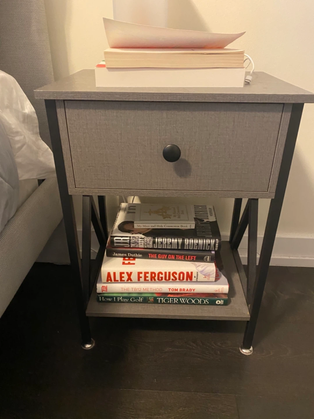 Two (x2) Grey Nightstand with Drawer and Shelf set