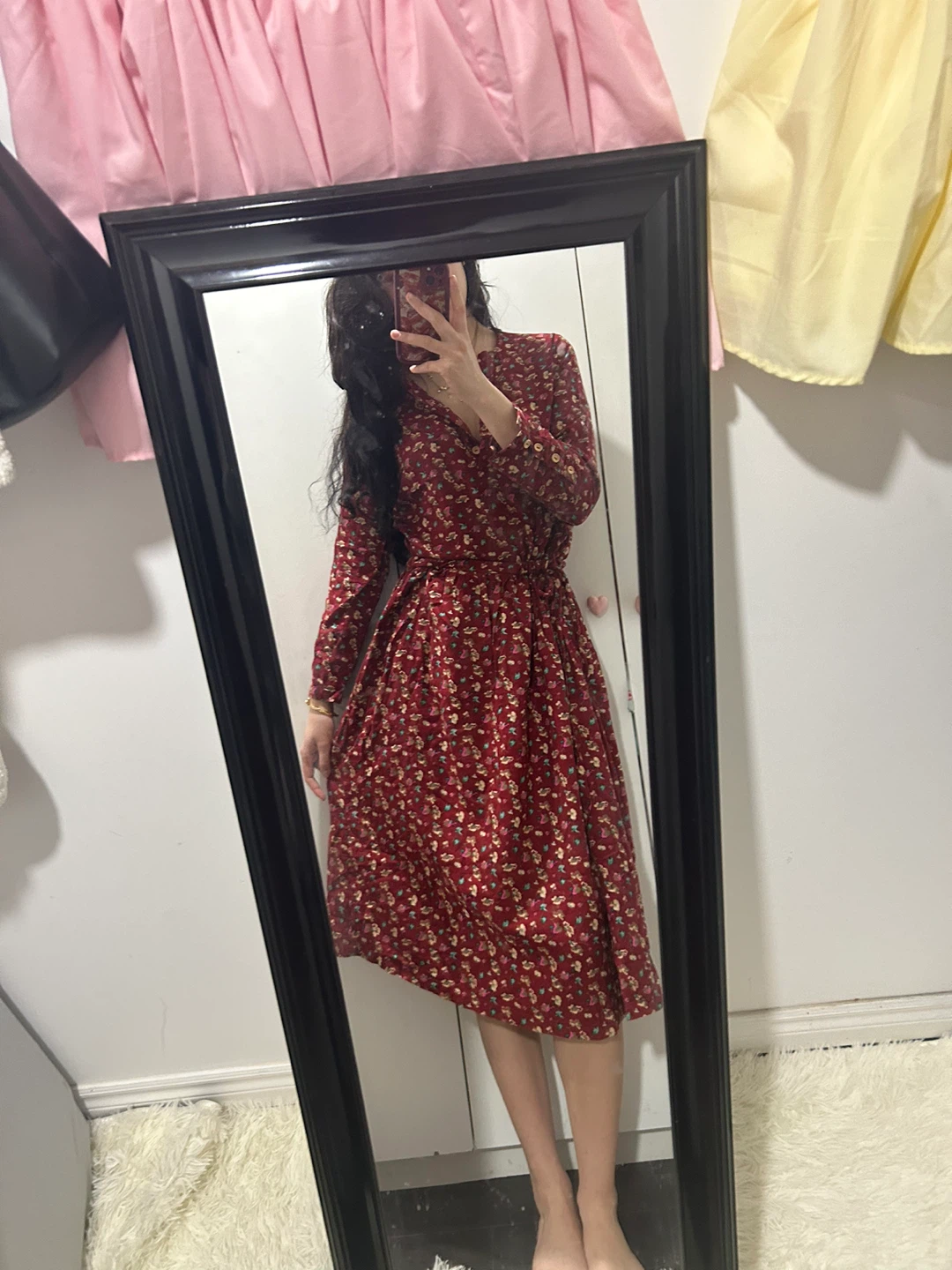 Red Floral Print Midi Dress