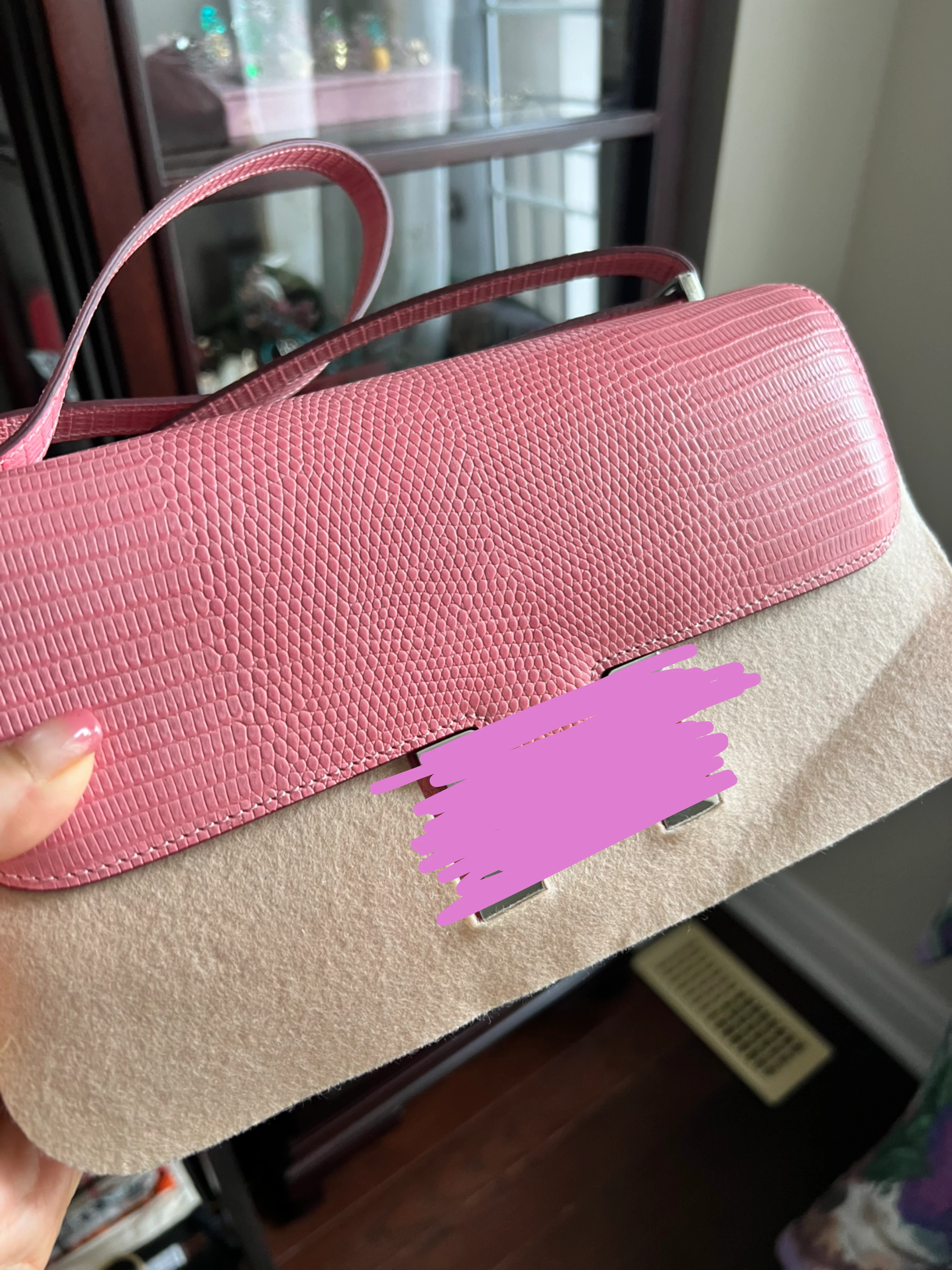 Pink Lizard & Suede Shoulder Bag