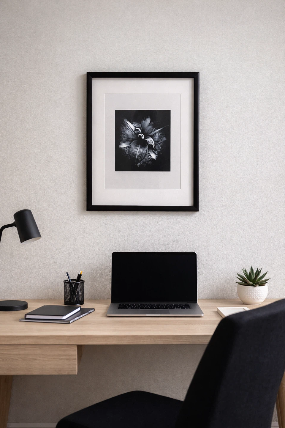 Framed Black and White Floral Art Print