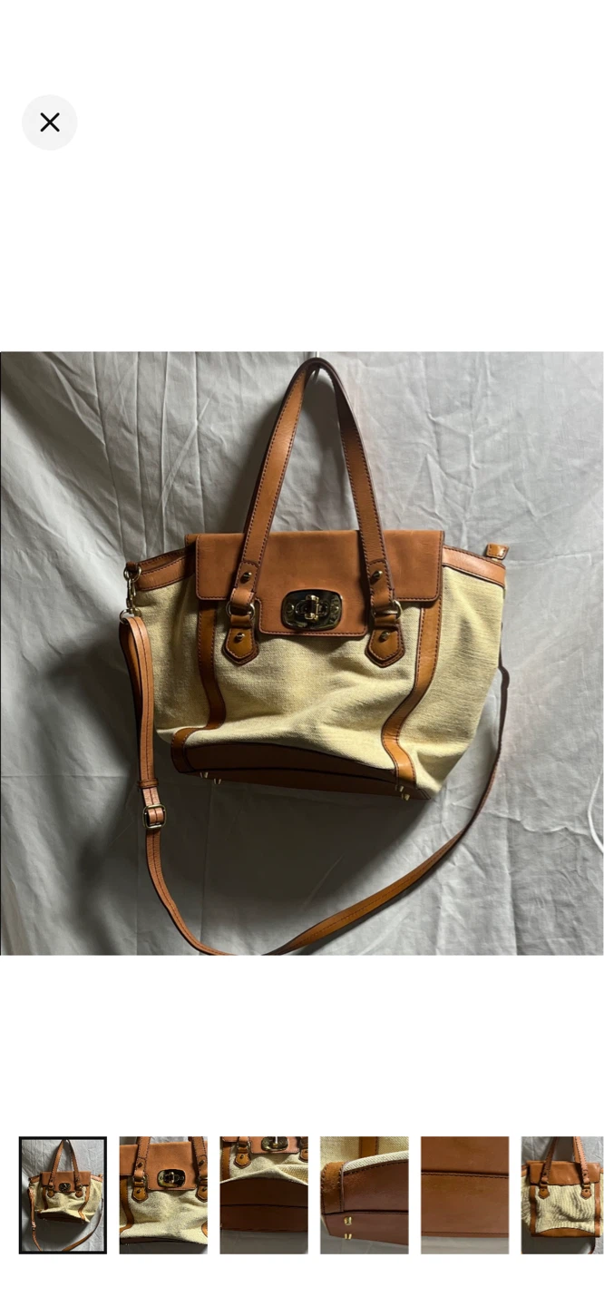 -Danier Leather-Canvas and Leather Satchel Handbag