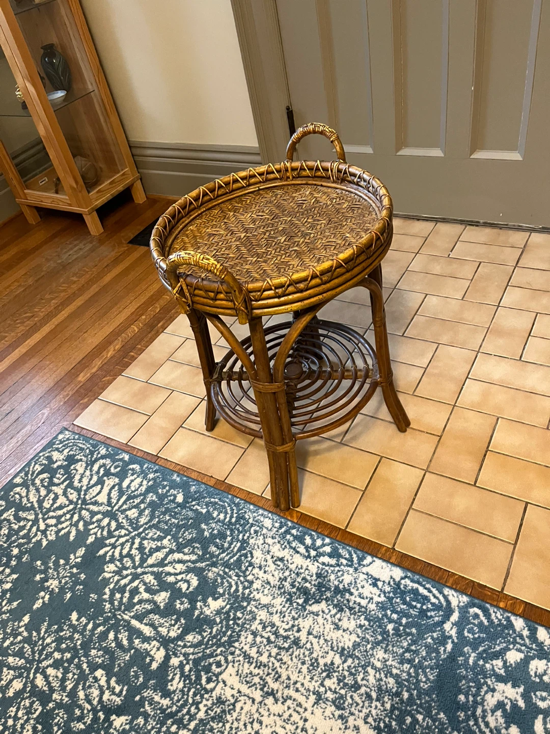 Wicker and Wood Accent Table