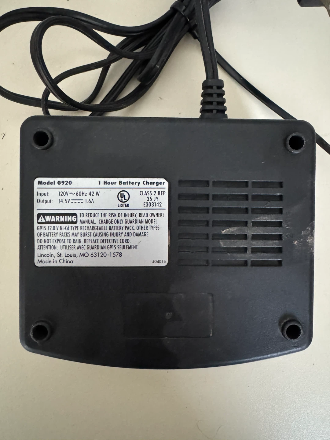 Lincoln Guardian 1 Hour Battery Charger Model G920 - photo 2