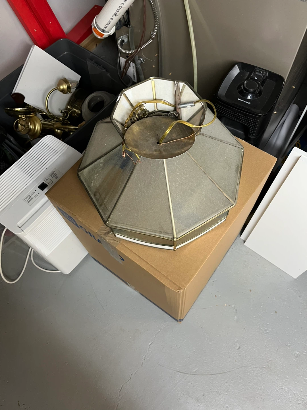 Glass and Brass Octagonal Ceiling Light Fixture - photo 2