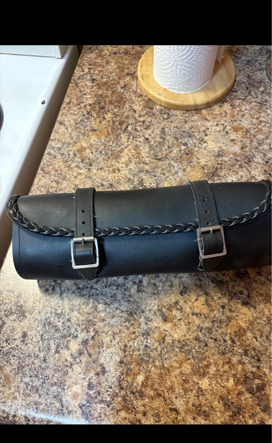 Black Leather bicycle ../ motorcycle Roll Bag