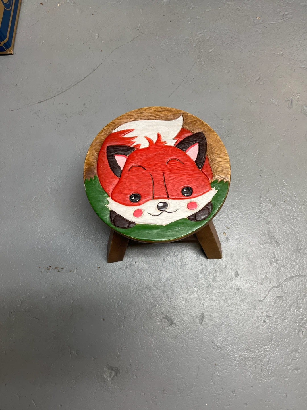 Wooden Stool with Fox Design
