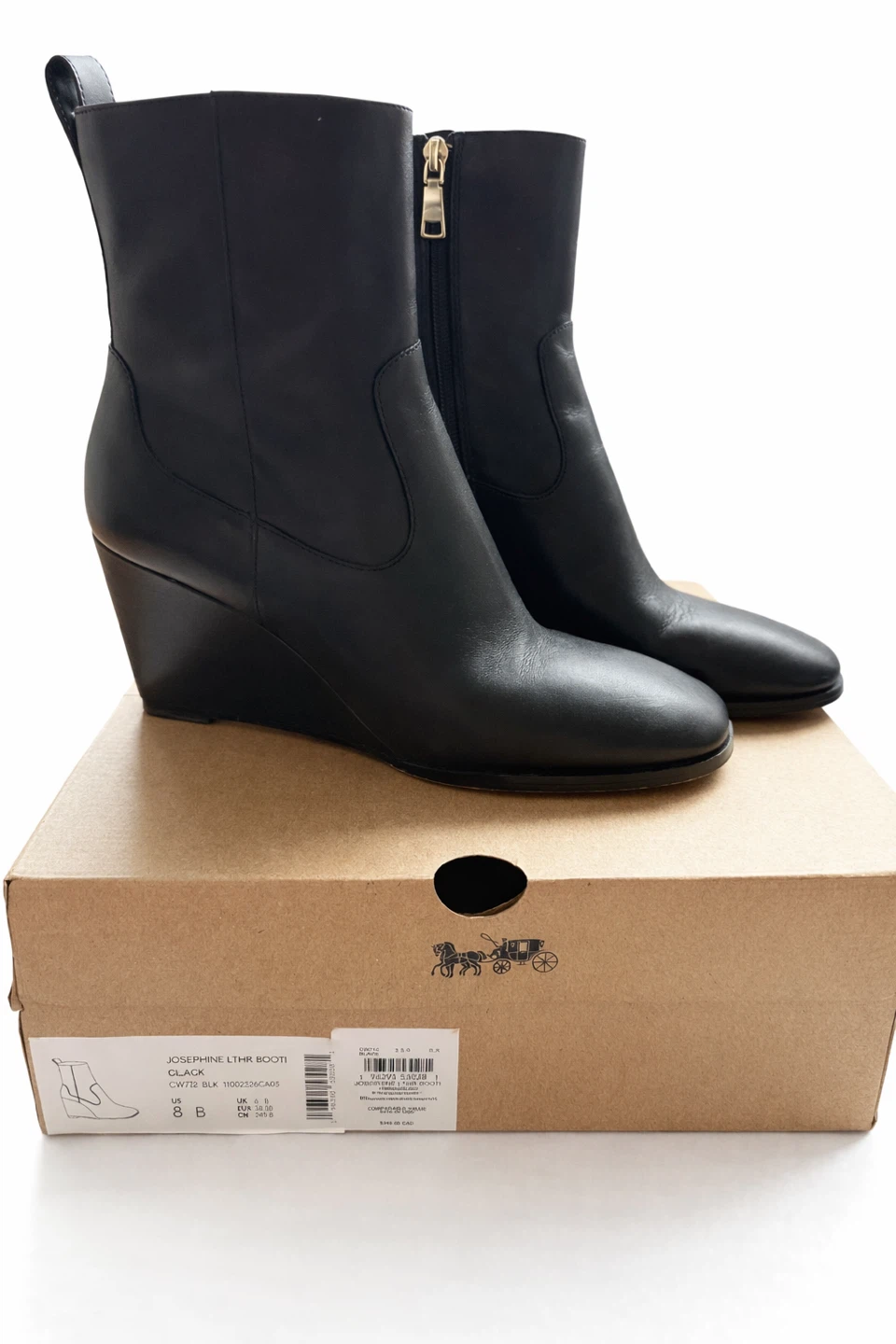 Coach Josephine Leather Wedge Ankle Boots Black