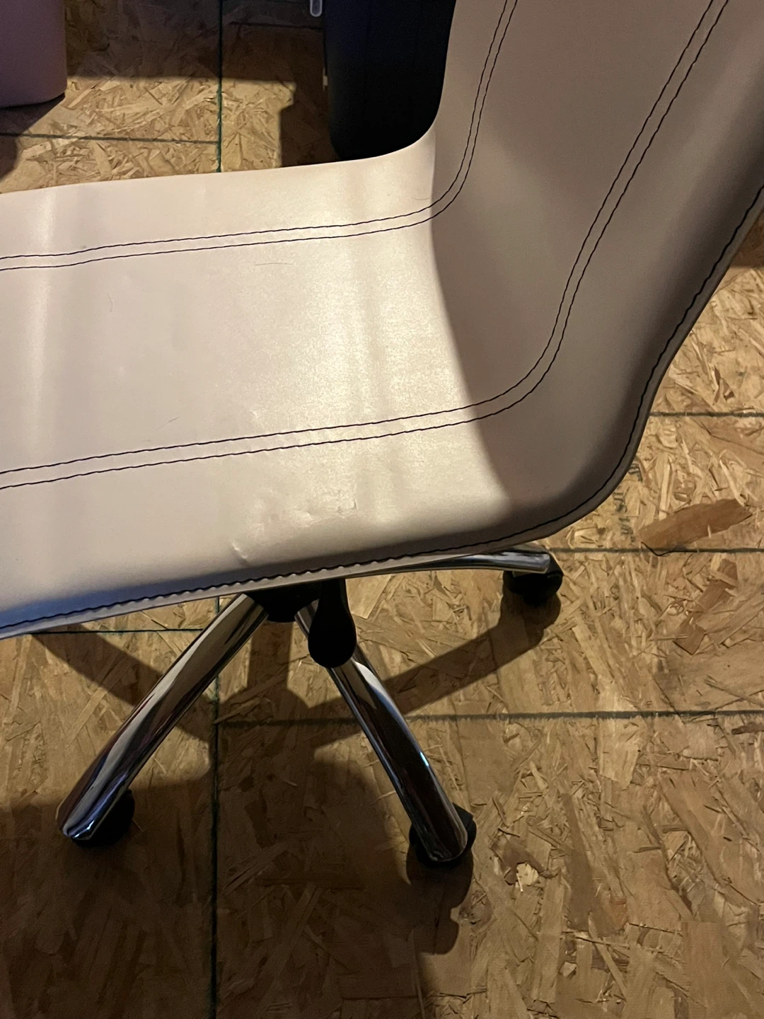 White Faux Leather Office Chair with Black Stitching - photo 2