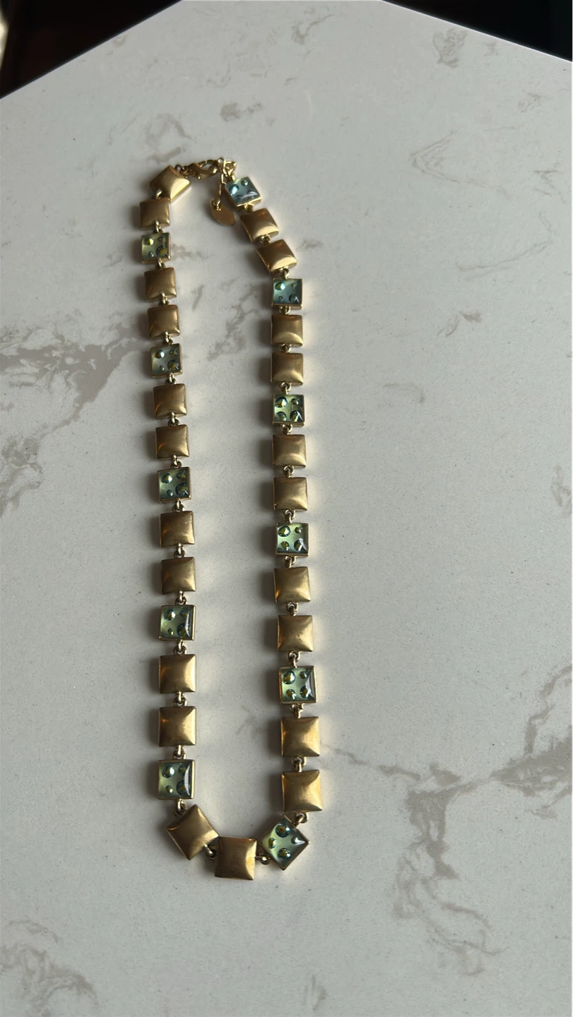 Gold-tone necklace with square green accents - photo 2