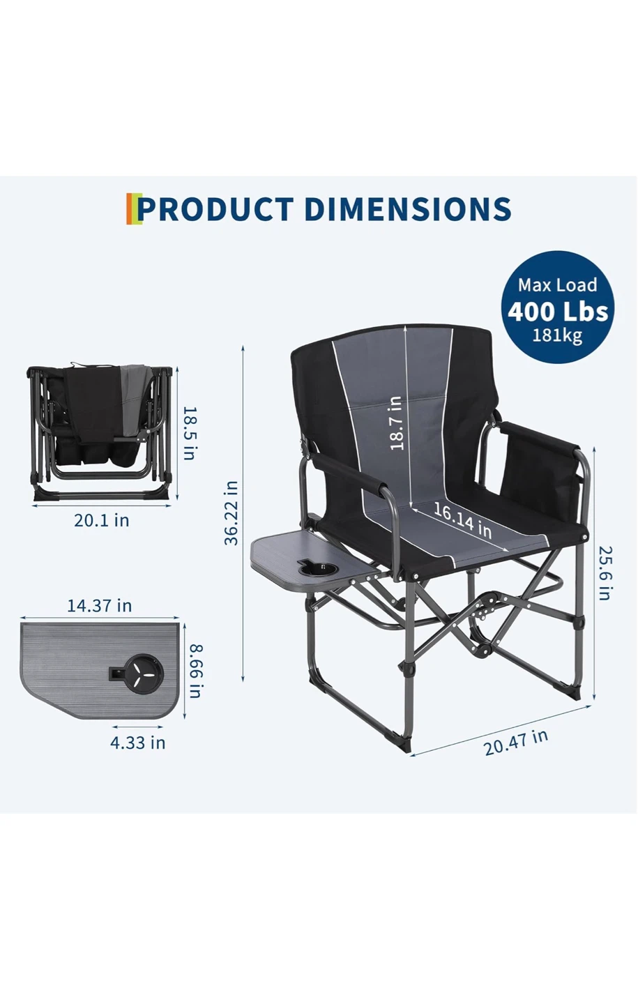 Folding Camping Chair with Side Table and Cup Holder - photo 4