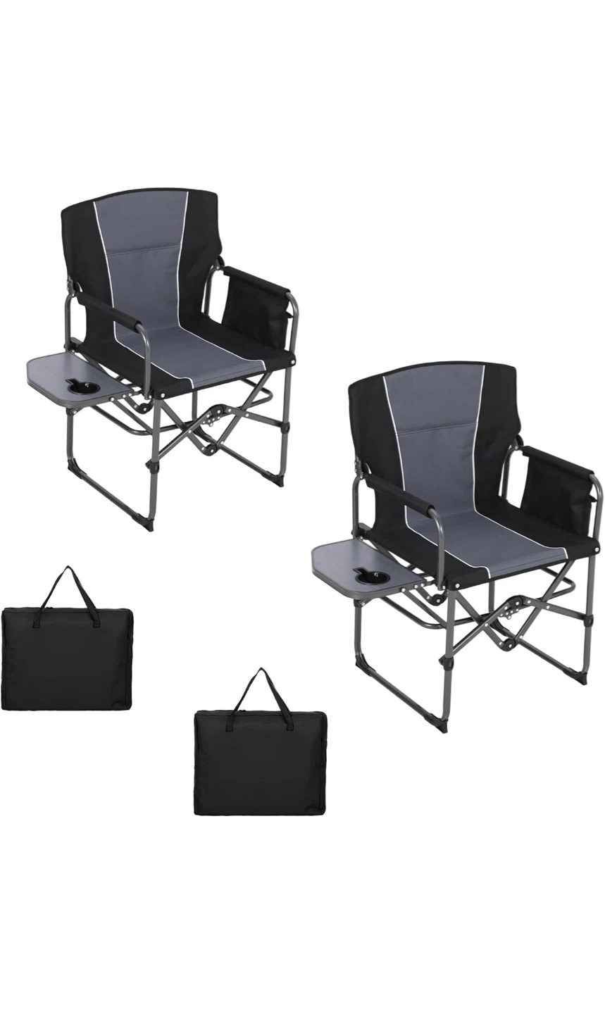 Folding Camping Chair with Side Table and Cup Holder