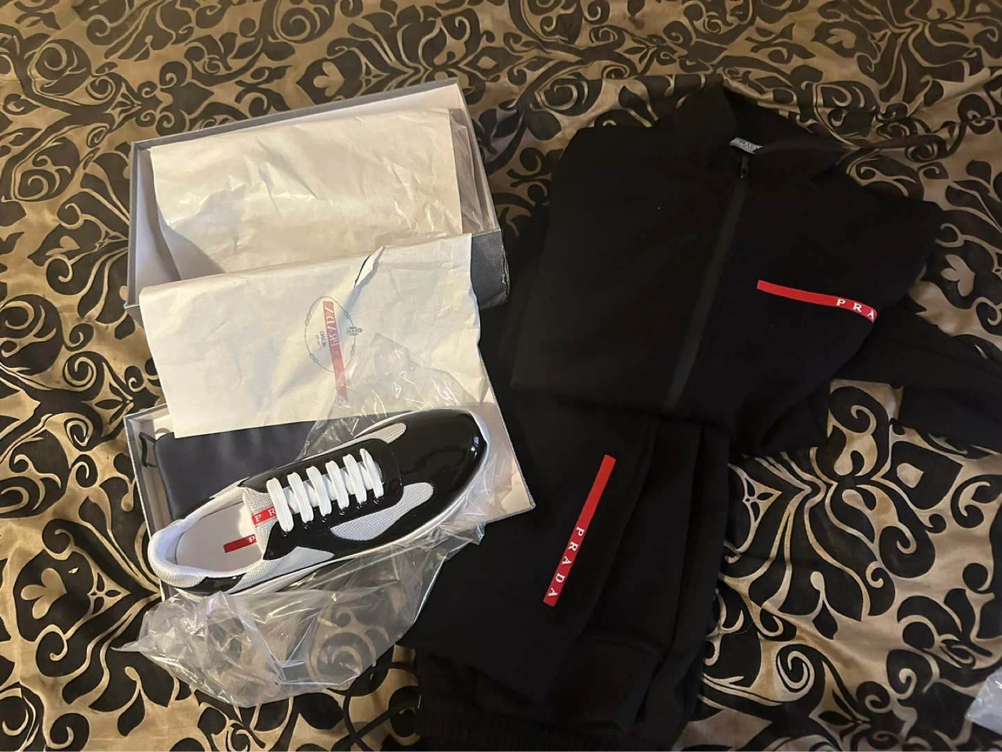 Prada Black Tracksuit and Sneakers Set
