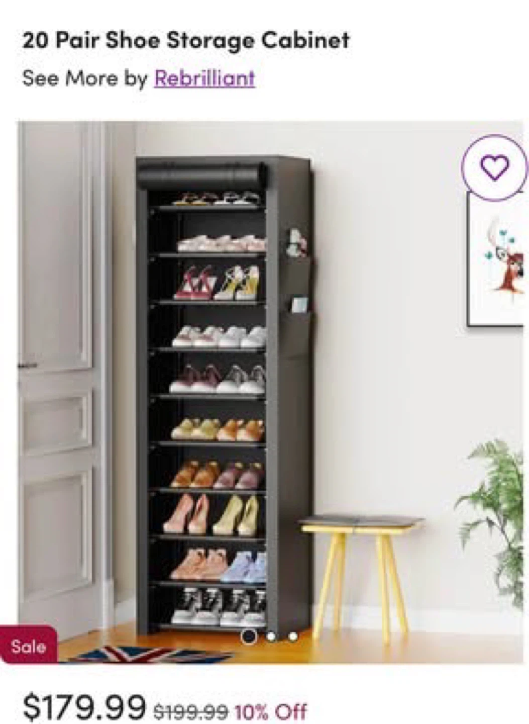 20 Pair Shoe Storage Cabinet