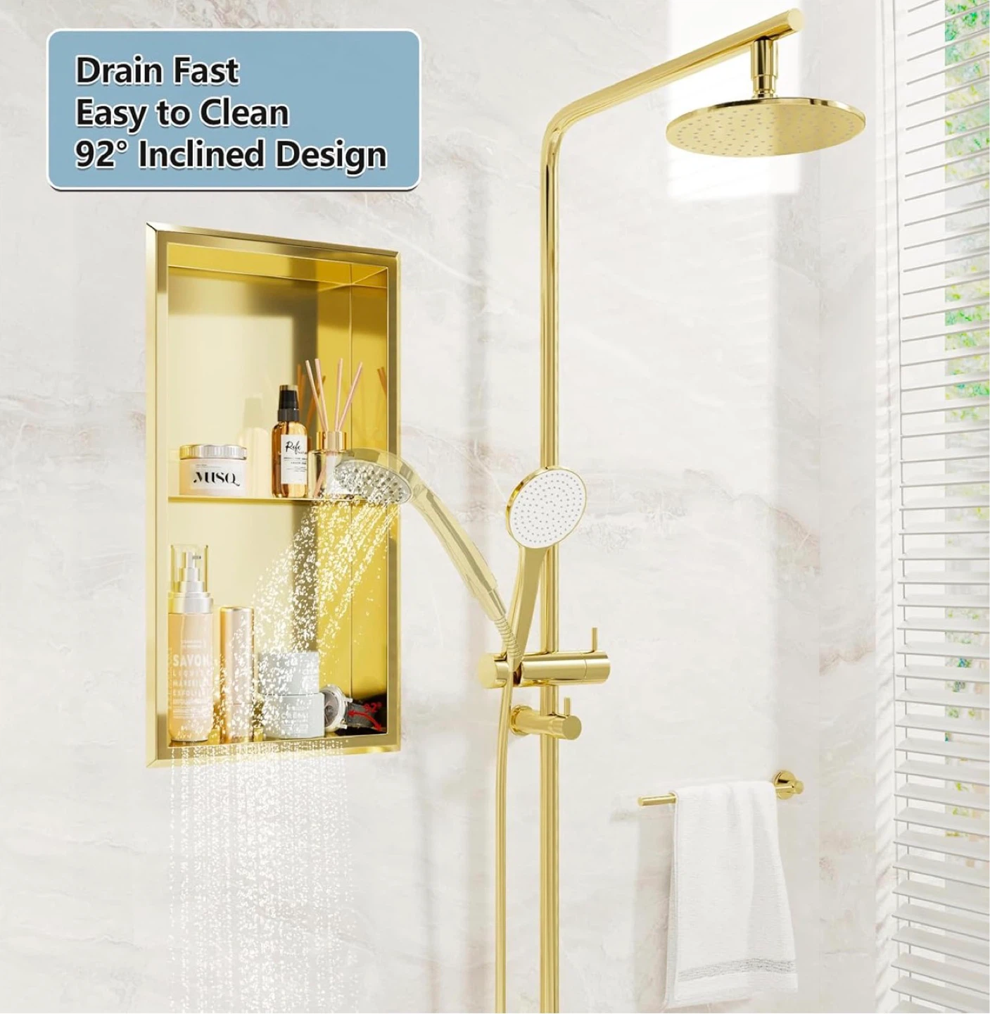Gold SUS 304 Stainless Steel Shower Niche