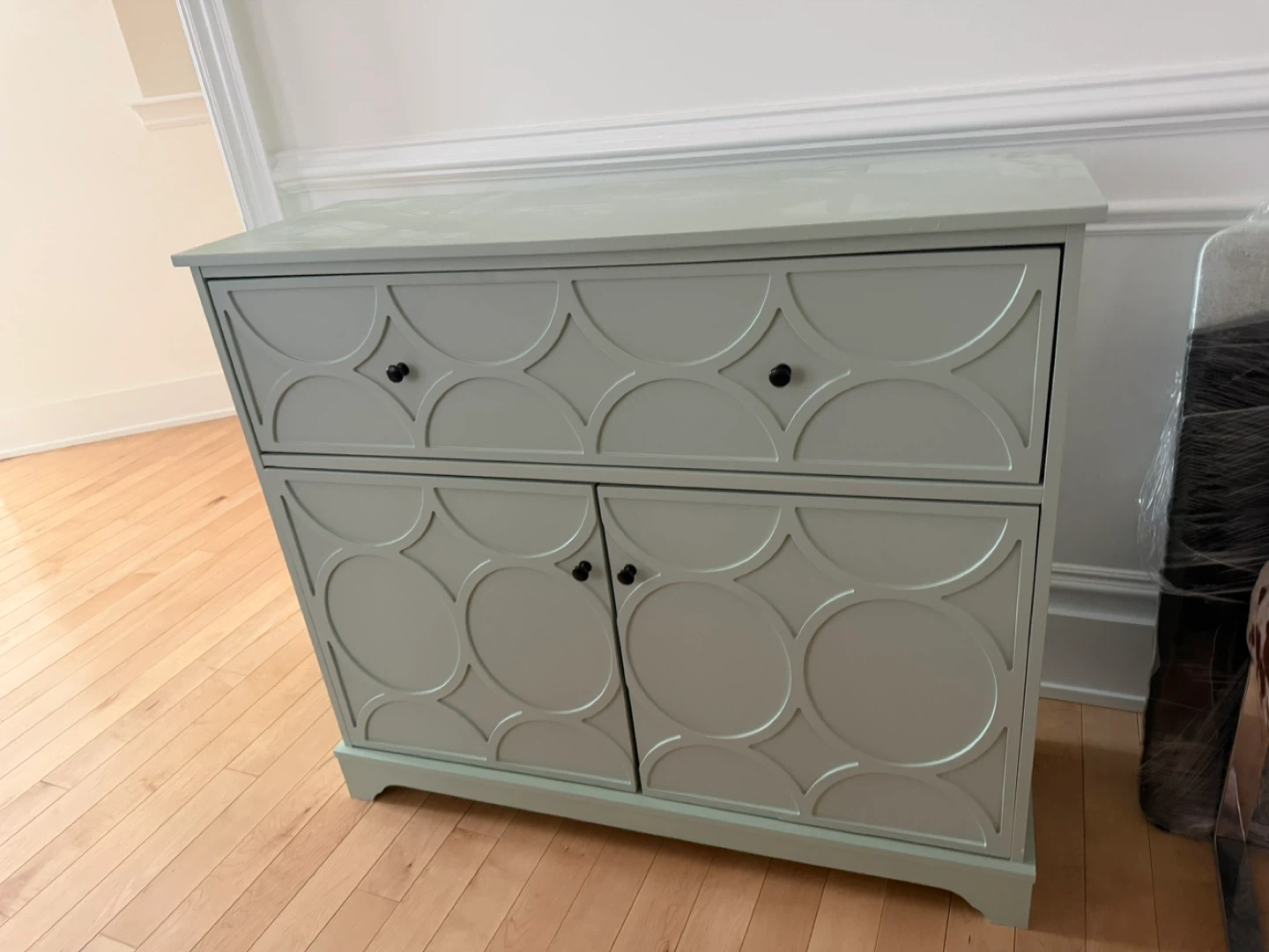 Light Green Accent Cabinet with Two Doors and Drawer