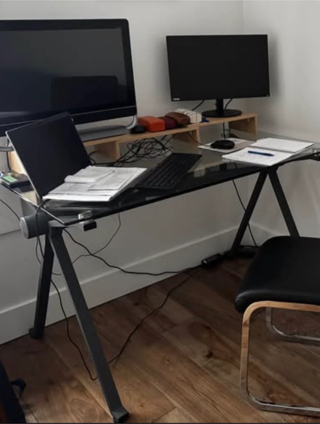 Glass computer desk with metal legs