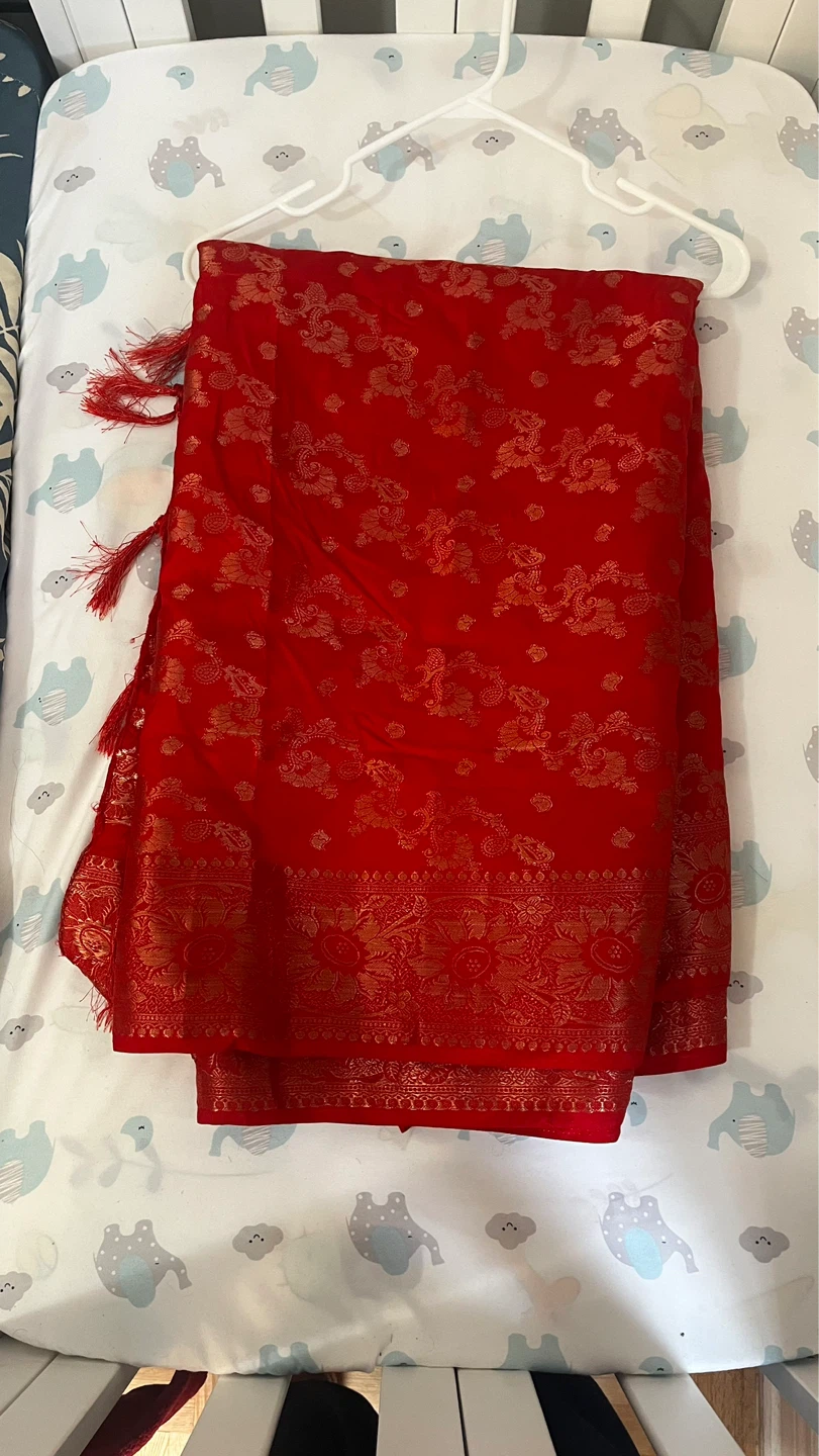 Red Saree with Blouse - photo 2