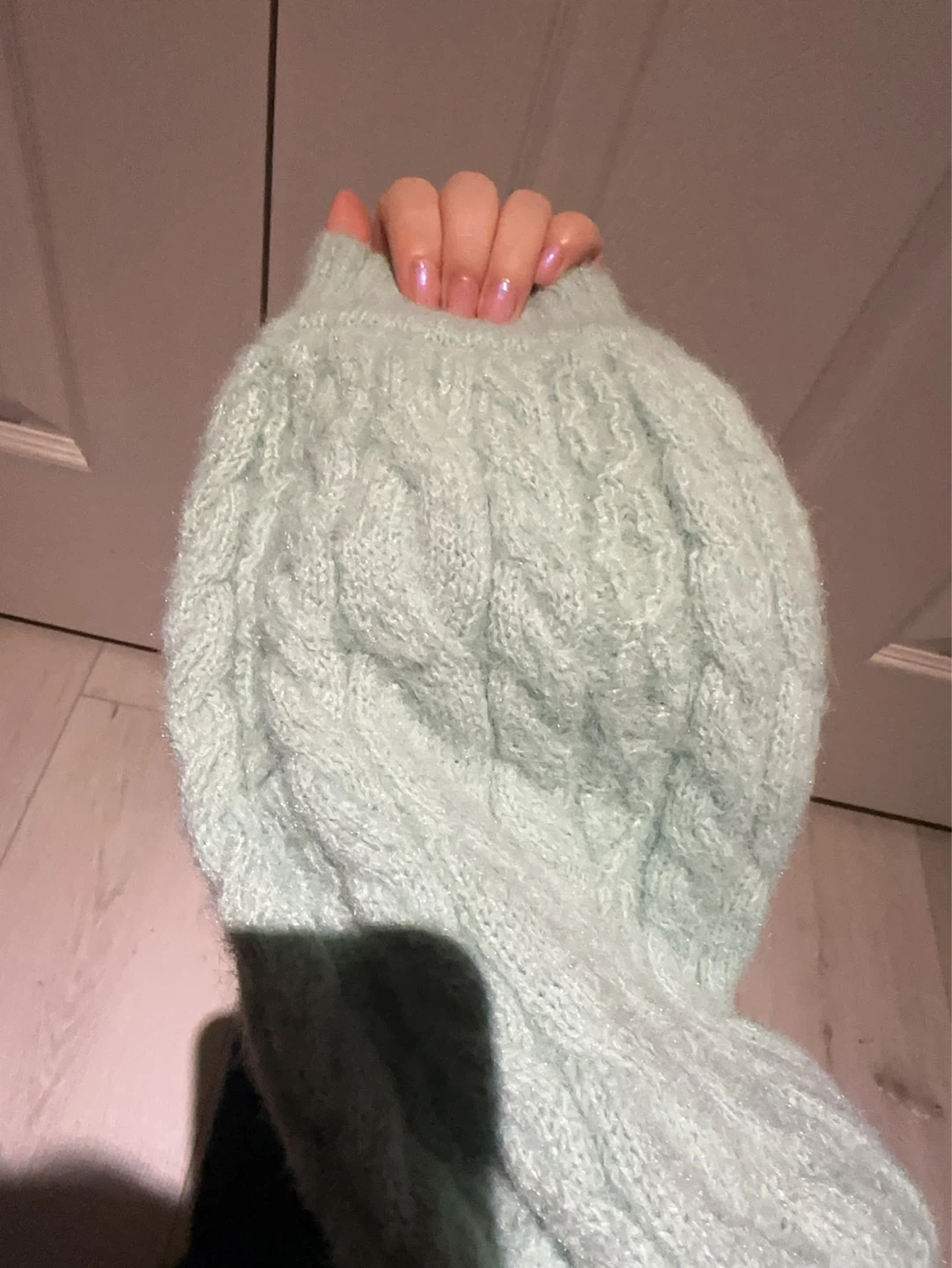 wild fable Mint Green Cable Knit Off-Shoulder Sweater - photo 4