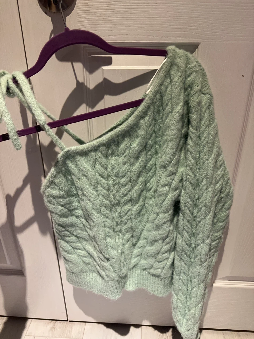 wild fable Mint Green Cable Knit Off-Shoulder Sweater - photo 3