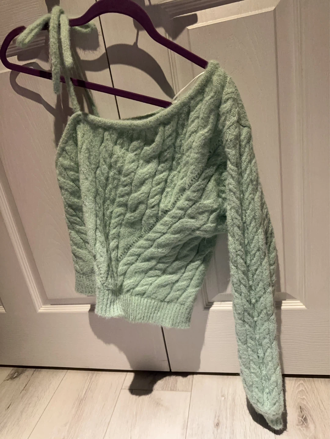 wild fable Mint Green Cable Knit Off-Shoulder Sweater - photo 2